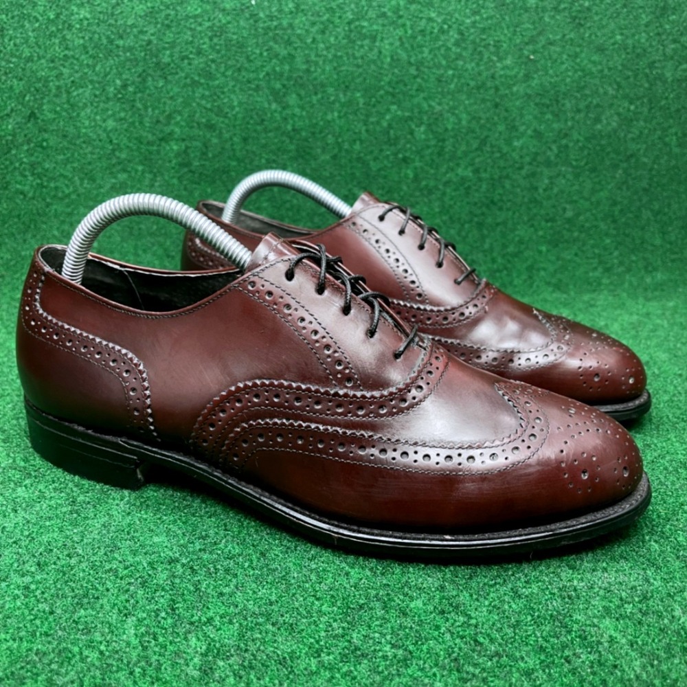 Hanover‎ Longwing Wingtip Oxford Dress Shoes Burgundy Leather Men's 8.5 C USA